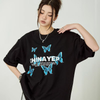 YEP寬鬆蝴蝶印花短袖T恤女夏季2023新款復古美式街頭ins潮牌上衣