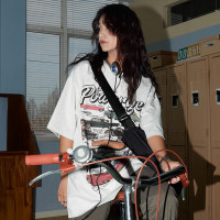 YEP美式復古汽車印花T恤女短袖ins潮設計感小眾夏季純棉半袖上衣