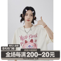 吵吵家 短袖t恤女夏季寬鬆休閒粉色小怪獸塗鴉設計感小眾大版上衣