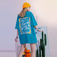 YEP潮牌湖藍色T恤女亮色短袖大版夏季寬鬆純棉內搭打底衫上衣T恤