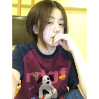 插肩正肩T恤短袖女夏季2023新款設計感小眾美式復古寬鬆上衣半袖