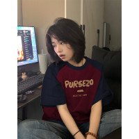 美式復古正肩短袖女t恤夏設計感小眾原創潮牌插肩袖寬鬆上衣半袖