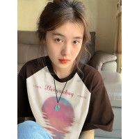 美式復古正肩短袖t恤女夏原創插肩設計感小眾冷淡系獨特別致上衣