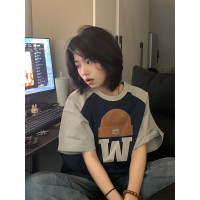 美式復古正肩短袖t恤女夏季2023新款插肩袖設計感小眾半袖上衣ins