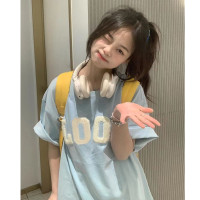 潮牌美式復古刺繡正肩短袖t恤女夏季純棉小眾設計感chic港味上衣