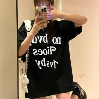 美式復古高街重磅純棉正肩短袖T恤女大尺碼寬鬆oversize半袖上衣ins