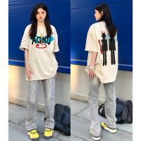 hiphop美式高街塗鴉字母印花純棉短袖T恤女夏季寬鬆百搭潮牌上衣