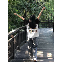 復古美式設計感拼色插肩純棉短袖T恤女夏季新款潮牌半袖上衣服ins