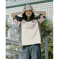 珍妮宇航局 美式復古拼色設計感polo領短袖T恤衫女夏季2023年新款