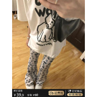 春秋小狗印花微喇叭褲女夏季2023新款休閒褲子高腰顯瘦修身馬蹄褲