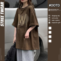 美式復古正肩短袖t恤女夏2023新款小眾設計感純棉多巴胺穿搭上衣