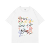 high rain 新款塗鴉蝴蝶純棉短袖男女白色T恤潮牌小眾情侶上衣夏