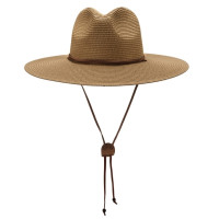 Шляпа с широкими полями для мужчин и женщин, Соломенная Панама с ремешком для подбородка, летняя, для сада, пляжа, от солнца UPF 50 +