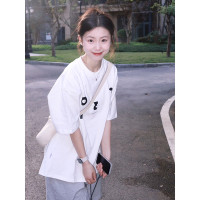 美式復古白色短袖T恤女夏夏季寬鬆顯瘦半袖純棉大版oversize上衣