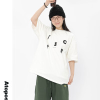 ATOPOS日系圓領字母印花短袖T恤女2023新款夏季白色純棉情侶T恤