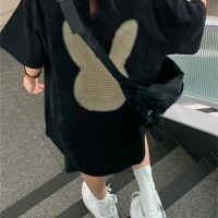 黑色短袖T恤女夏季新款小眾設計感復古美式甜辣上衣正肩純棉半袖