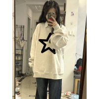 圓領無帽薄款厚棉T女春秋2023新款美式港風chic加絨加厚慵懶風上衣