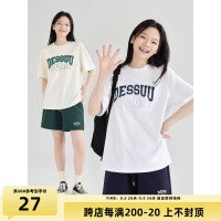 DESSUU 2023夏季新品字母印花圓領短袖T恤女學院風寬鬆休閒半袖t