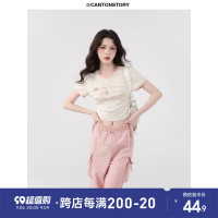 羊城故事圓領正肩短袖t恤女美式甜辣純欲小眾設計感短款顯瘦上衣