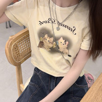 美式顯瘦小眾短袖上衣夏季2023新款學院風復古百搭短款修身T恤女