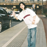 白色純棉短袖t恤女2023夏季新款歐貨大版寬鬆女裝上衣學院運動風