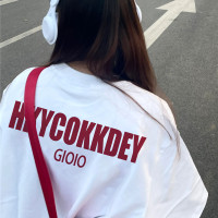 純棉正肩短袖t恤女2023新款夏季白色設計感小眾美式寬鬆半袖上衣