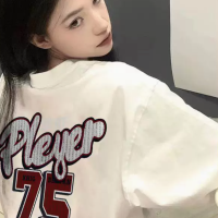 美式復古重磅純棉白色短袖女夏季bf寬鬆慵懶小個子正肩上衣T恤ins