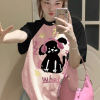 插肩短袖t恤女夏季2023年新款設計感小眾獨特別致多巴胺穿搭上衣