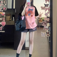 奶乖小個子減齡洋派上衣女夏日多巴胺彩色穿搭撞色插肩短袖t恤潮