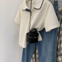 正肩polo衫翻領短袖t恤女夏季2023新款設計感小眾小個子T恤上衣