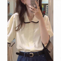 夏裝女網紅韓系復古娃娃領短袖襯衫T恤設計感小眾法式打底小上衣