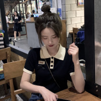 Polo領短袖針織T恤女設計感小眾別致超火夏季網紅甜酷小香風上衣