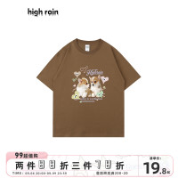 很潤工作室 原創柯基狗狗落肩短袖男女咖啡色衣服純棉情侶上衣夏