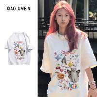 vintage純棉重磅短袖t恤女2023年夏季新款復古寬鬆圓領白T恤上衣