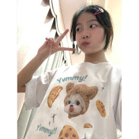 純棉趣味卡通白色短袖T恤女夏季寬鬆設計感小眾港味chic半袖上衣