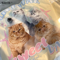 夏季純棉短袖t恤女2023年新款寬鬆韓版美式情侶印花上衣正肩女裝