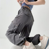 小個子美式工裝褲女寬鬆束腳夏季薄款高腰顯瘦闊腿休閒速乾運動褲