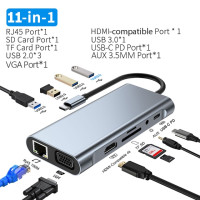 11 в 1 4K USB C 3,0 концентратор Тип C HDMI-совместимый адаптер USB 3,0 Тип C концентратор док-станция PD 87 Вт USB C разветвитель для MacBook Pro Air