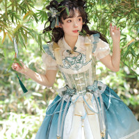 Alice girl原創新款 Lolita青蝶中華風漸層芭蕾蝴蝶重工jsk洋裝