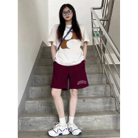 2023夏季新款美式復古流行紅色運動褲短褲寬鬆休閒褲女高腰五分褲