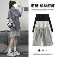 灰色運動短褲女夏季薄款2023新款學生顯瘦寬鬆直筒休閒闊腿五分褲
