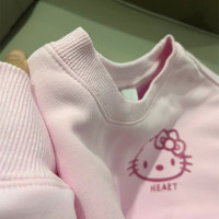 日系復古可愛印花粉色衛衣女春季2023新款寬鬆韓版bf慵懶外套上衣