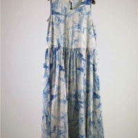 一線大品牌高端外貿出口尾單女裝碎花亞麻薴麻棉無袖長版洋裝夏