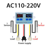 W1088 двойной светодиодный цифровой датчик температуры контроллер Электрический нагревательный термостат 220 В инкубатор для аквариума терморегулятор