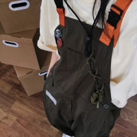 美式復古軍綠色工裝抱嬰袋褲女春秋季小個子網紅炸街減齡設計感小眾