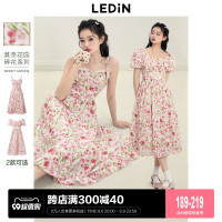 樂町甜茶玫瑰洋裝23年夏季新款女裝法式裙海邊度假風吊帶碎花裙