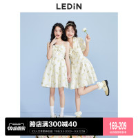 樂町氣質蝴蝶結吊帶裙2023春夏泡泡袖肌理感黃色碎花公主裙洋裝