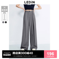 樂町翻折設計闊腿長褲2023年秋季新品女生直筒寬鬆運動休閒褲