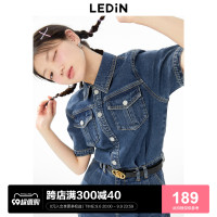 樂町收腰連身牛仔短褲女2023年夏季新款洋派高腰休閒褲氣質中短褲