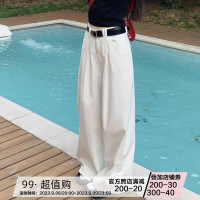 橘子樹在哪兒白色復古休閒褲女夏季寬鬆雅痞風高腰顯瘦垂感闊腿褲